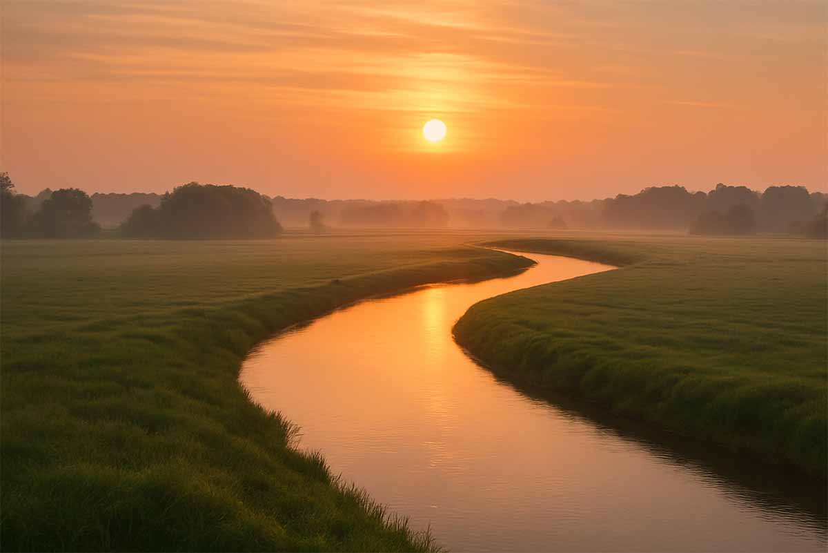 winding river into the sunset